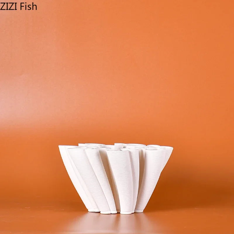 Afralia™ Ceramic Vase Plant Pots White Porcelain Floral Desk Decor Crafts Flower Pots