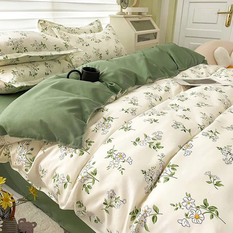 Afralia™ Cartoon Printed Bedding Set: Soft Cozy Duvet Cover, Bedsheet, Pillowcase, Single Double Bedclothes