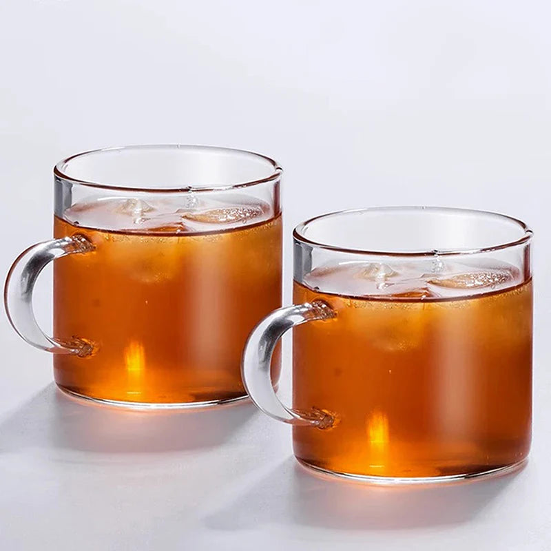 Afralia™ Glass Handle Coffee Cup Set, Cold & Low Temp Resistant, Transparent Tea Cups