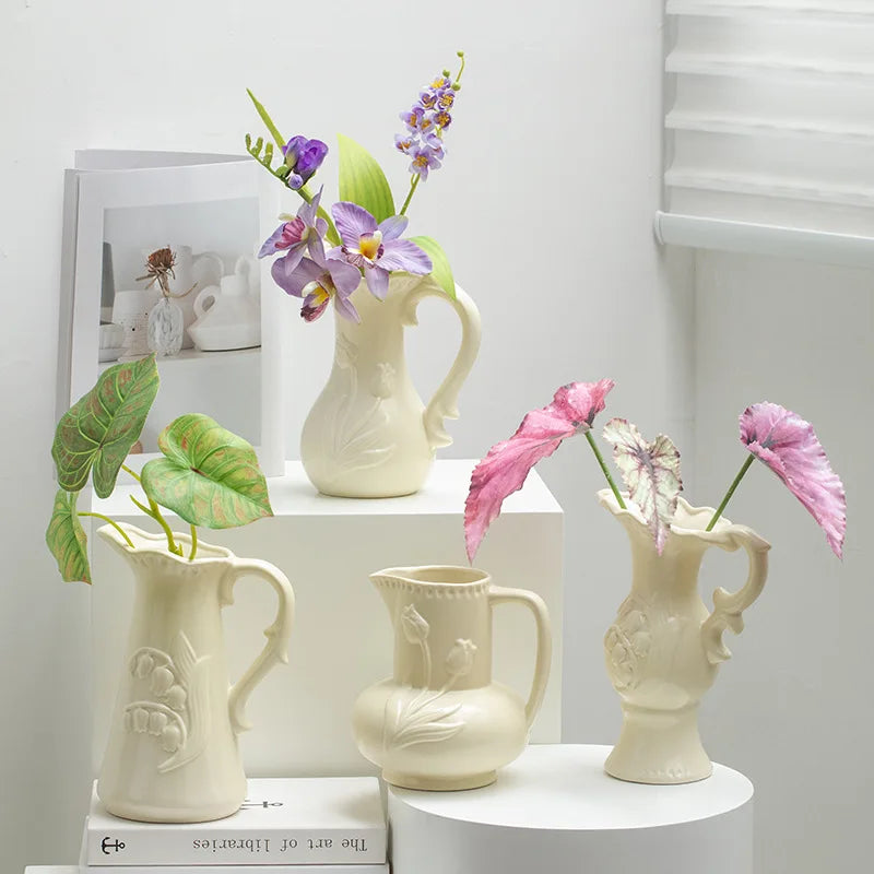 Afralia™ Tulip Flower Porcelain Vase: Retro Ceramic Teapot Style for Home Decor