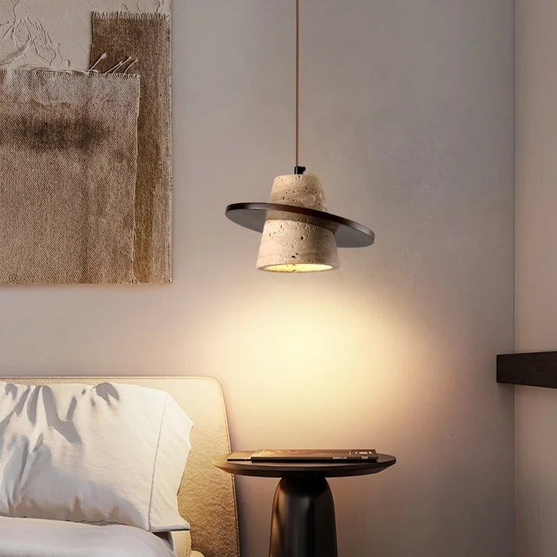 Afralia™ Yellow Travertine LED Hanging Lamp for Home, Cafe, and Bedroom Decor