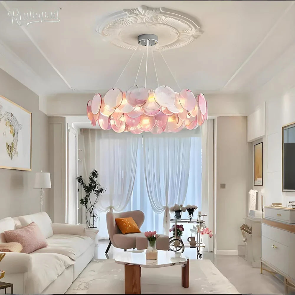Afralia™ Pink Murano Crystal Chandelier - French Vintage Pendant Light for Home Decor
