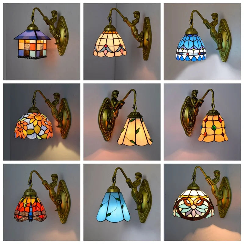 Afralia™ Nordic Tiffany Glass Wall Lamp for Bedroom and Corridor