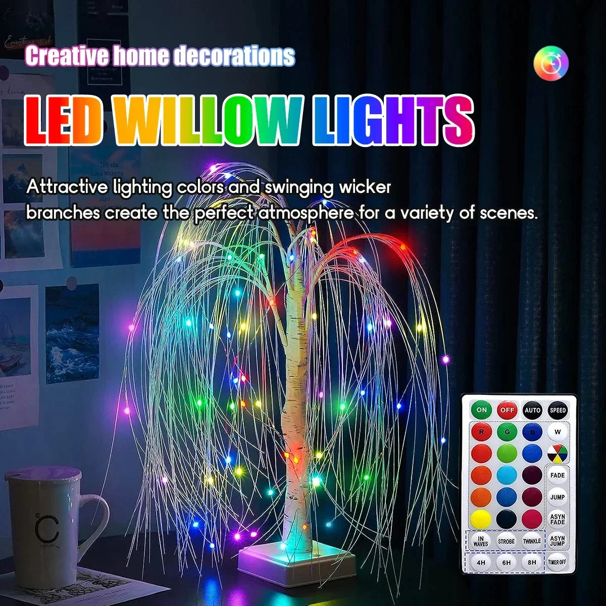 Afralia™ Colorful Willow Tree Lights with 7 Modes Remote Control for Parties, Holidays & Gifts