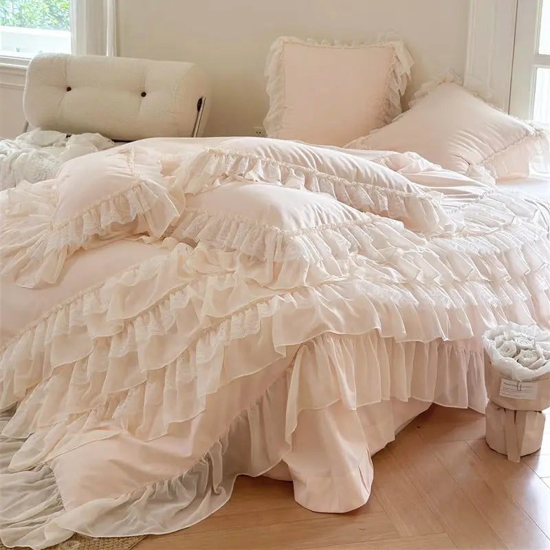 Afralia™ French Princess Bedding Set with Ruffles and Lace