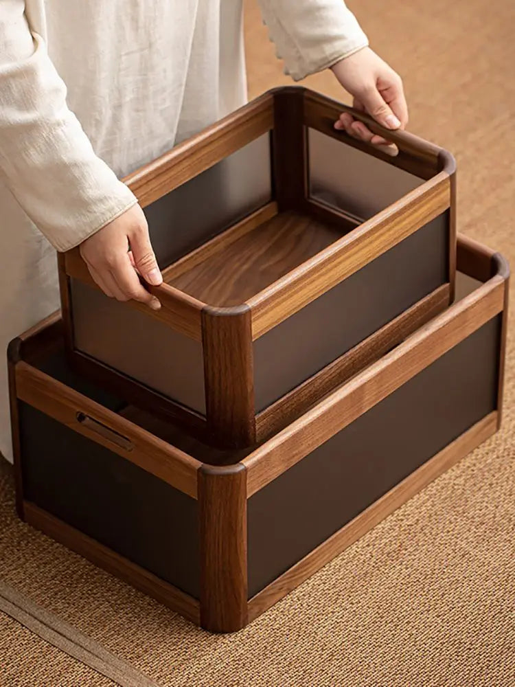 Afralia™ Black Walnut Wood Desktop Organizer Box - Multi-functional Office & Makeup Case