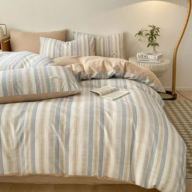 Afralia™ Nordic Cotton Bedding Set: Soft Striped Comforter Cover for Adults