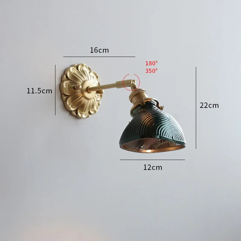 Afralia™ Green Glass LED Wall Lamp with Copper Base for Bedroom Living Room