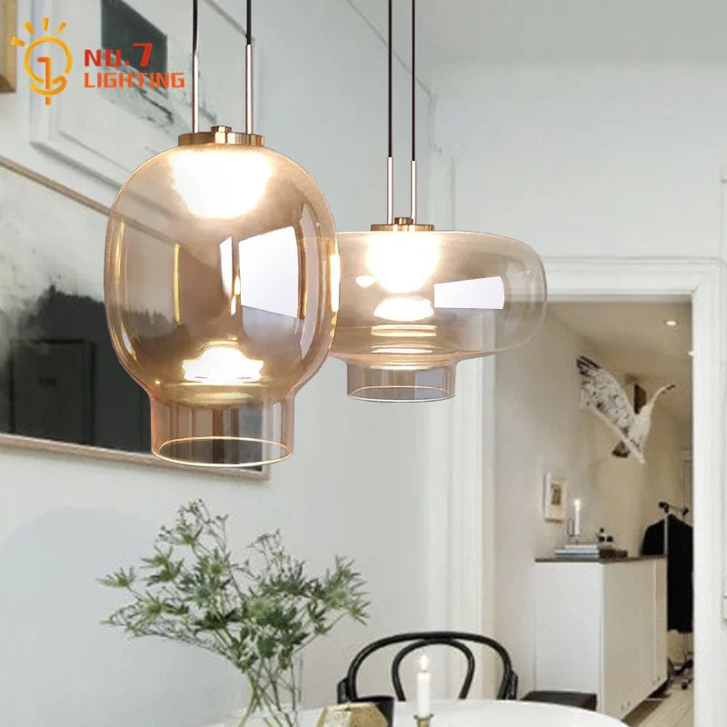 Afralia™ Retro Amber Glass Pendant Lights - Modern LED Indoor Lighting for Home and Business