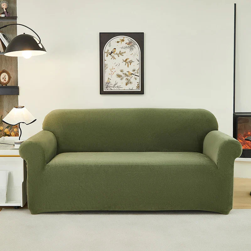 Afralia™ Fleece Velvet Sofa Cover: Stretch Slipcover for Loveseat & Couch, Solid Color