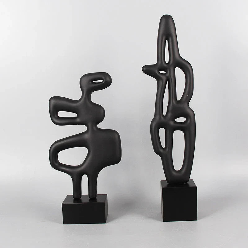 Afralia™ Geometric Resin Sculpture Set, Black and White Irregular Decor Figurines