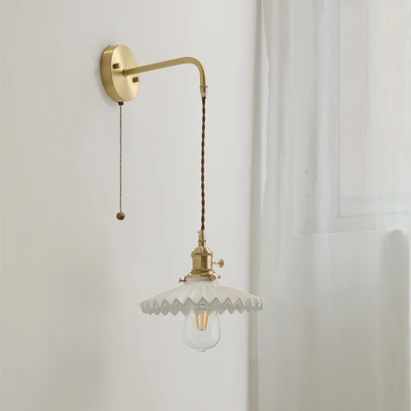 Afralia™ Ceramic Copper LED Wall Sconce Pull Chain Switch Stair Light for Home Decor