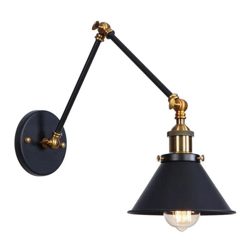 Afralia™ Industrial Loft LED Wall Lamp Black Vintage Swing Arm Mirror Light