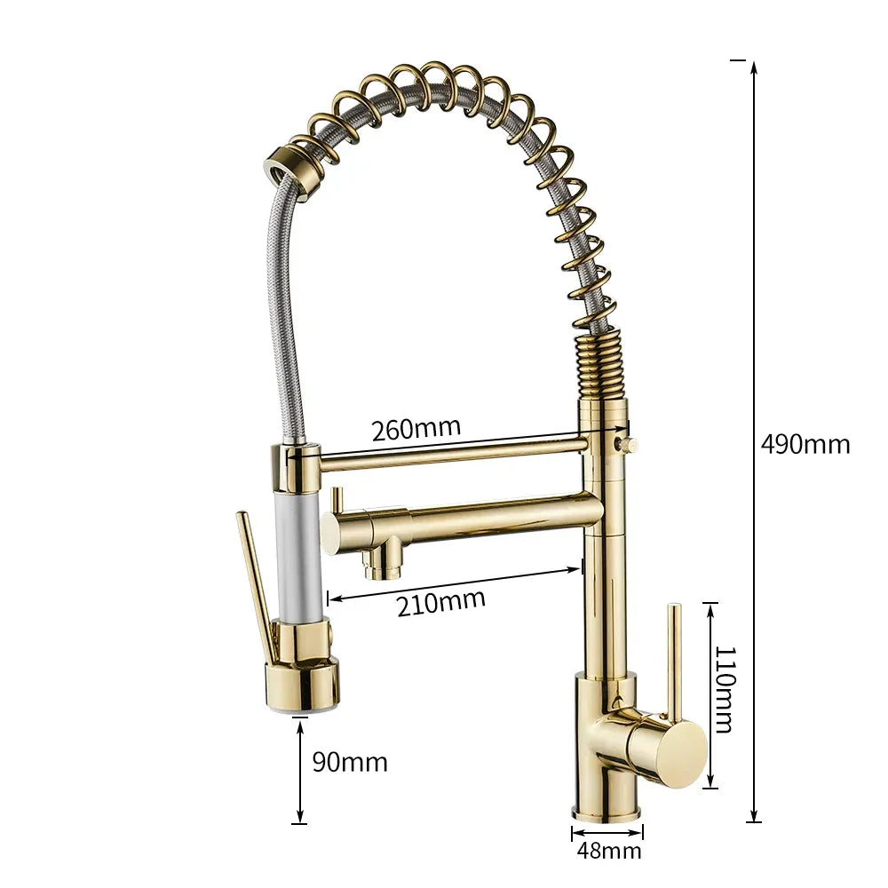 Afralia™ Gold Spring Spout Kitchen Faucet - Single Pull Out Mixer Tap