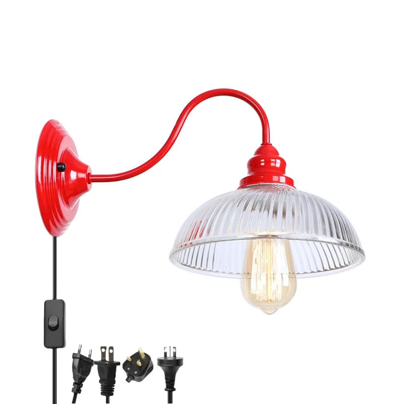 Afralia™ Vintage Loft LED Wall Lamp Red Clear Glass Stair Light
