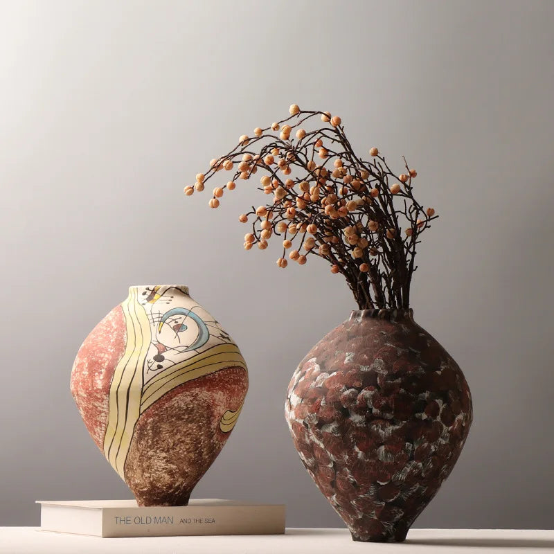 Afralia™ Hand-drawn Graffiti Ceramic Vase - Vintage Style Home Decor