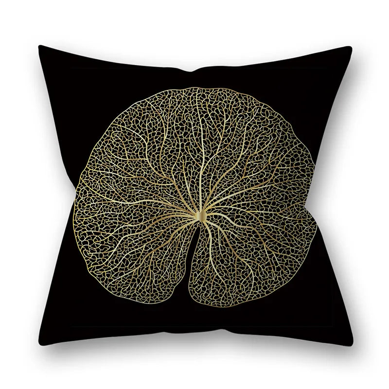 45x45cm Golden Leaves Pillow Cases by Afralia™ - Nordic Ins Black Sofa Decor