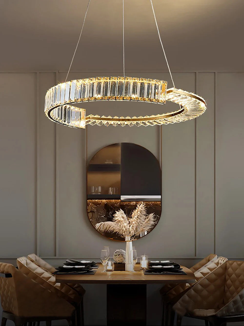 Afralia™ Luxury Crystal Ring LED Chandelier with Remote Control - Nordic Style Lighting Fixtures