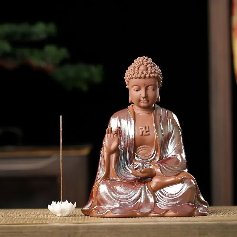Afralia™ Ceramic Sakyamuni Buddha Statue 24cm - Chinese Style Decorative Ornament