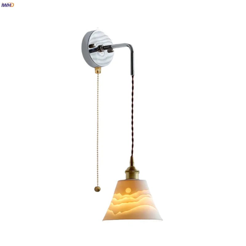 Afralia™ Ceramic LED Wall Sconce Pull Chain Switch Bedside Lamp White Nordic Modern Fixtures