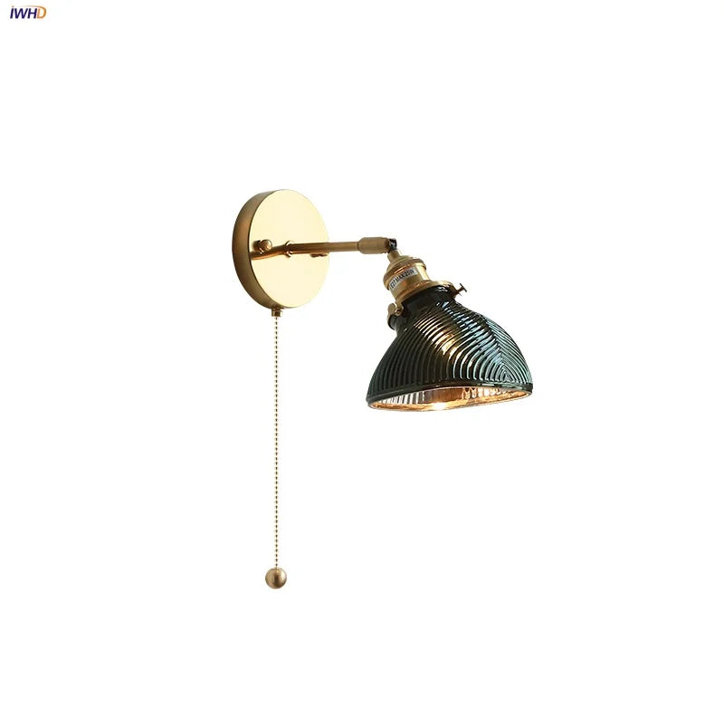 Afralia™ Green Glass LED Wall Sconce, Modern Nordic Rotate Copper Stair Light