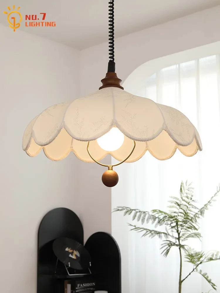 Afralia™ Retro LED Pendant Lights Fabric Art Hanging Lamp for Home and Cafe