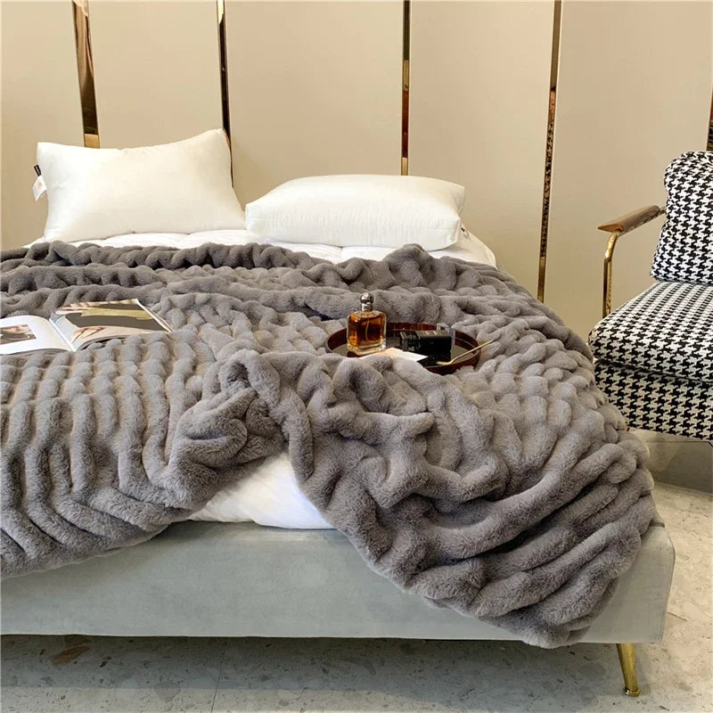 Afralia™ Faux Rabbit Fur Luxury Winter Blanket for Beds
