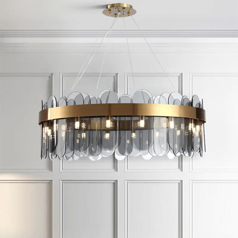 Afralia™ Smoke Grey Glass Ceiling Chandelier for Living Room, Hotel & Restaurant Lighting