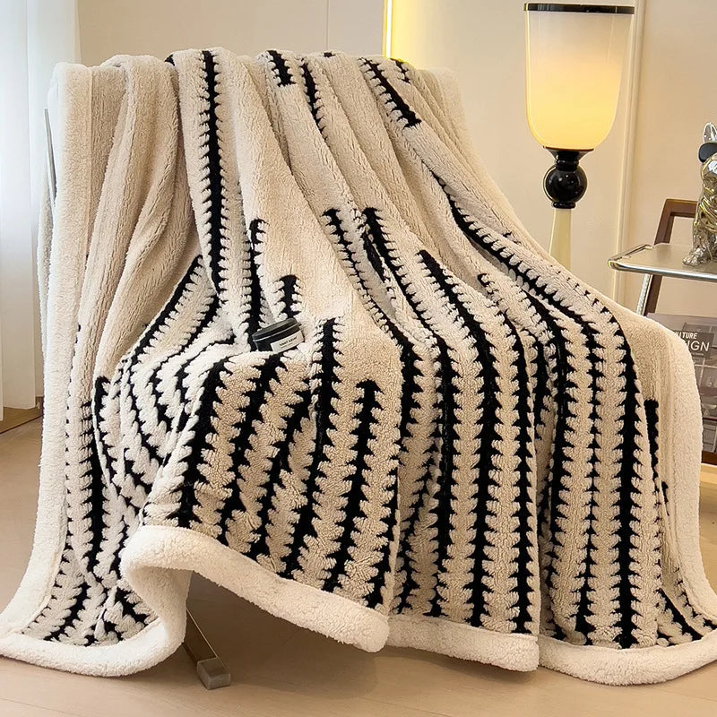 Afralia™ Jacquard Blanket: Winter Thickened Lamb Wool Nap Shawl for Living Room