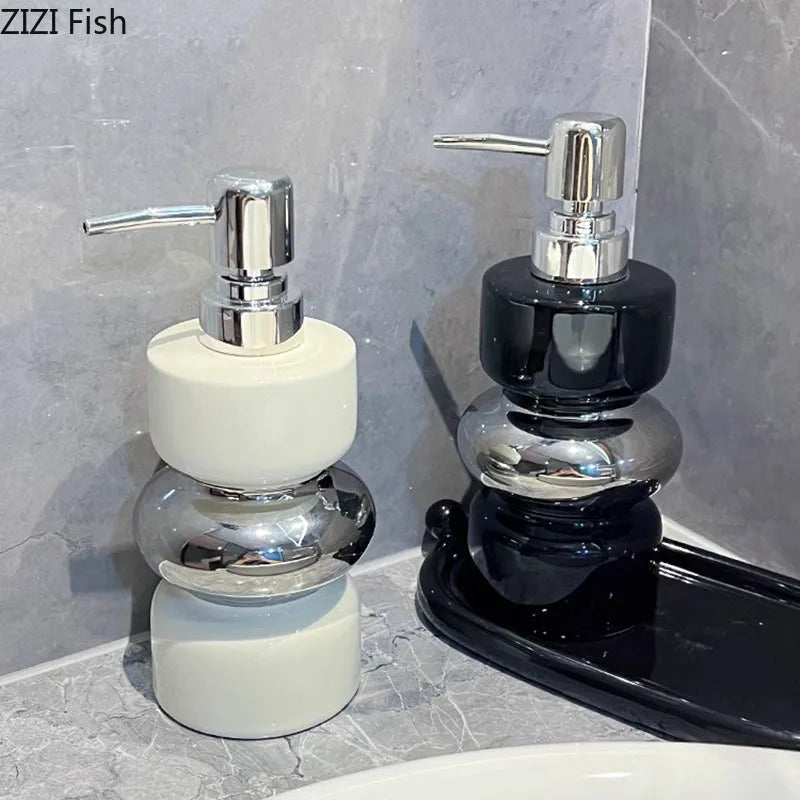 Afralia™ Silver Ceramic Soap Dispenser Pump Bathroom Lotion Bottle Hotel Home Accessory
