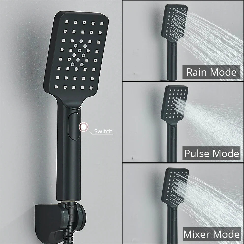 Afralia™ Black/Chrome Thermostatic Shower Set with Brass Wall Mount Mixer Handle Spray