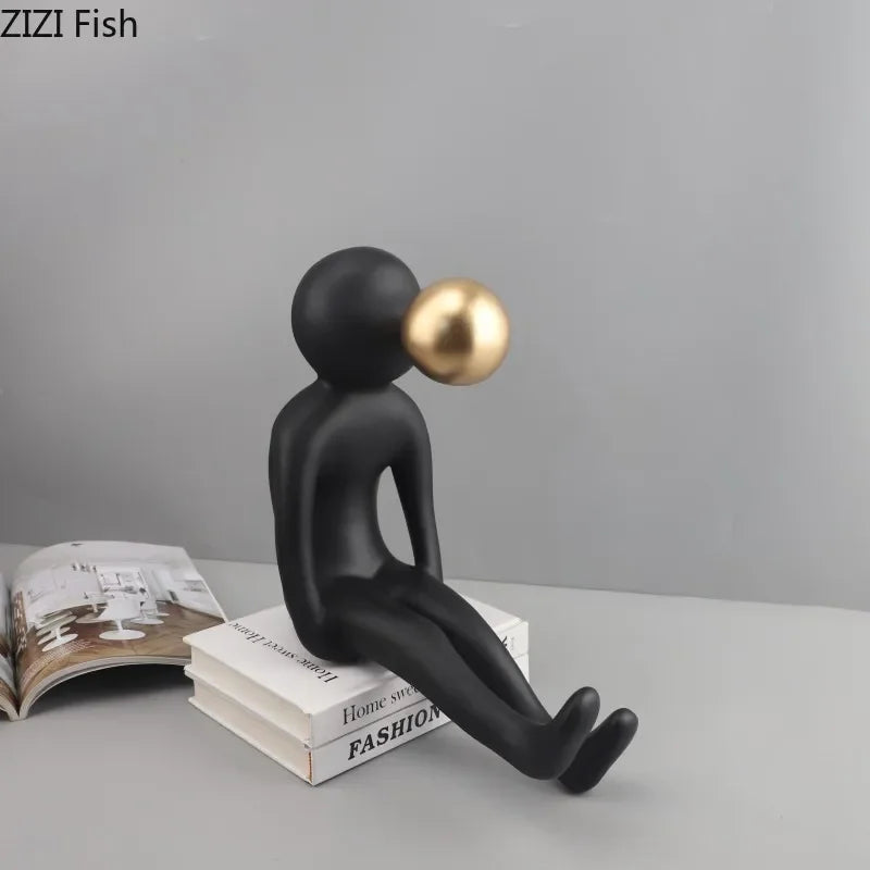 Afralia™ Minimalism Black Figures Resin Statue Crafts Desk Decor Ornaments Sculpture Aesthetics