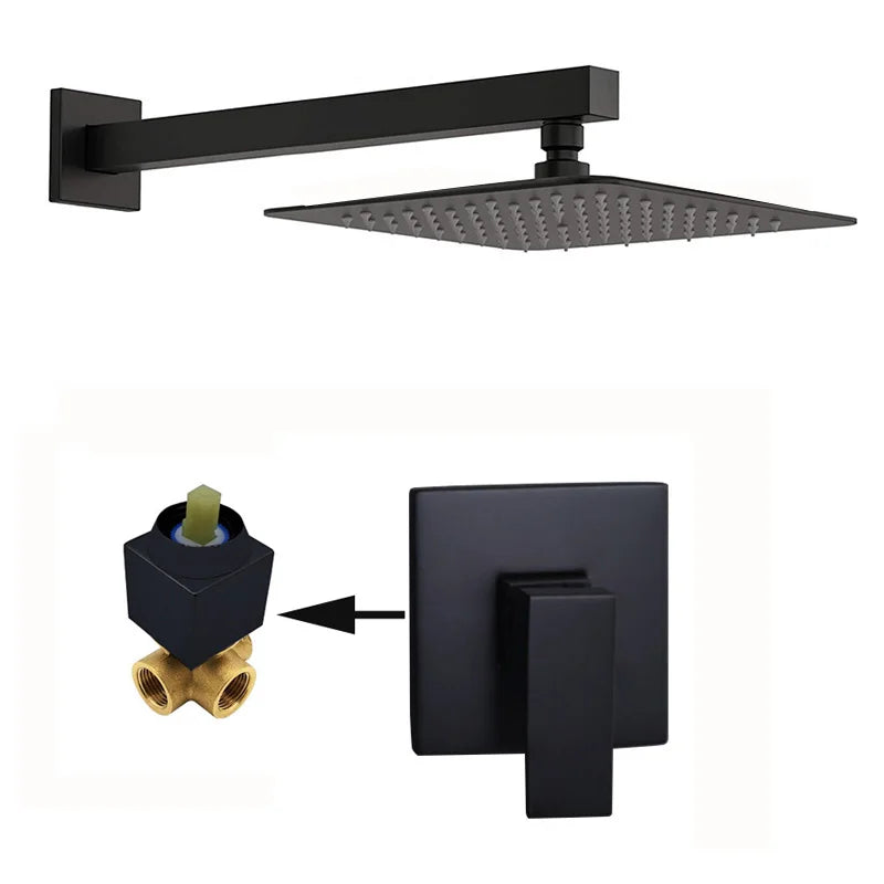 Afralia™ Matte Black Brass Lanos Rain Shower Set for Elegant Bathrooms