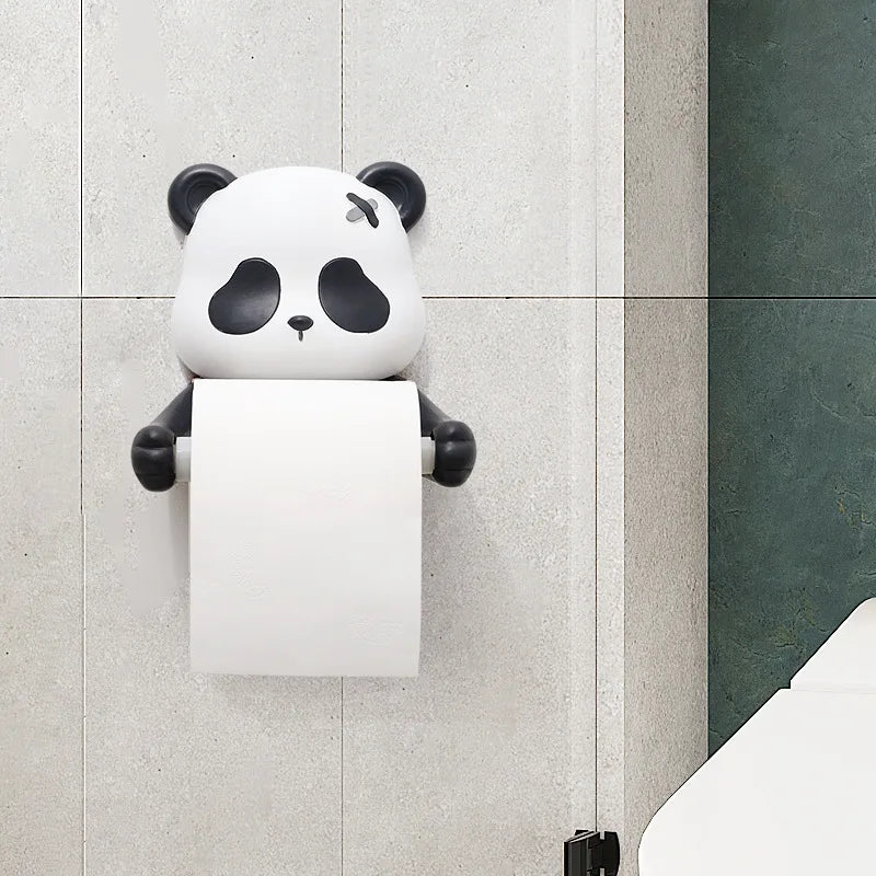 Afralia™ Panda Toilet Paper Holder Wall-mounted Tissue Rack - Bathroom Roll Hanger Shelf