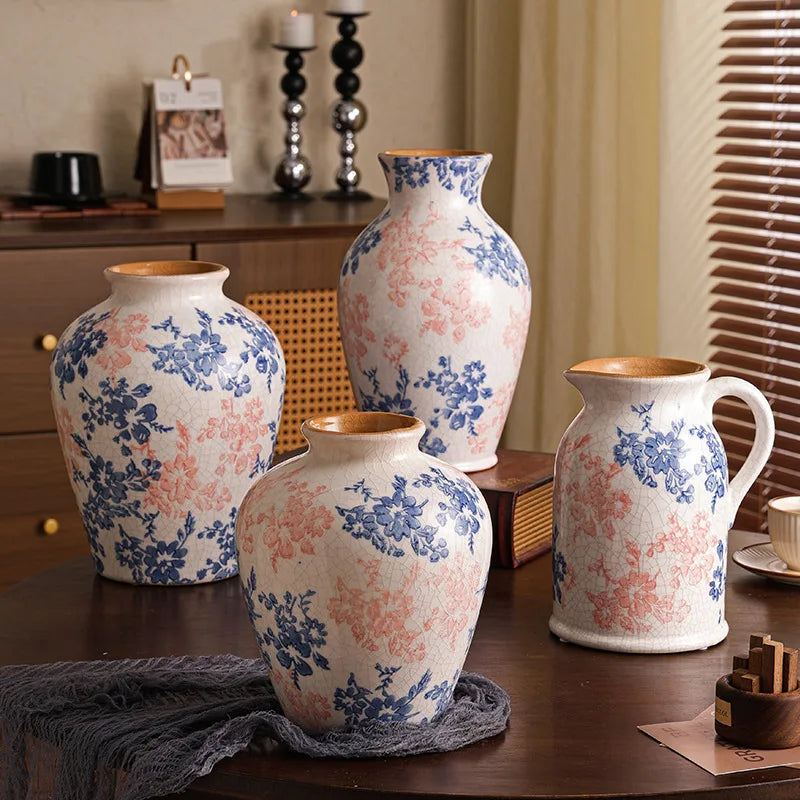 Afralia™ Blue & White Ceramic Vase, Chinese-style Handcrafted Flower Vase - Home Decoration