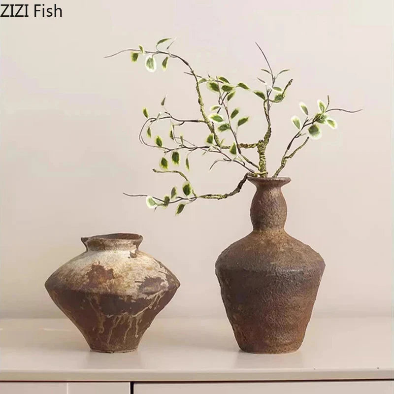 Afralia™ Ceramic Vase: Wabi-sabi Style, Retro Floral Arrangement, Room Decor