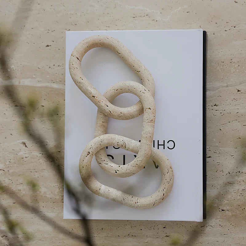 Rustic Travertine Marble Chain Link Decor Objects for Coffee Table and Bookshelf by Afralia™
