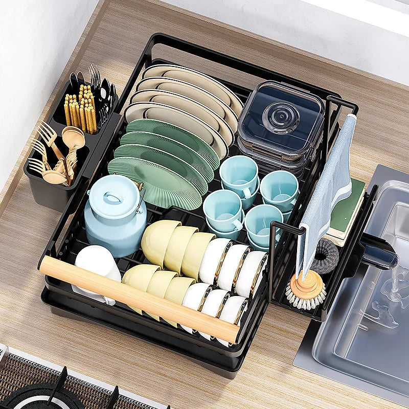 Afralia™ Kitchen Sink Organizer Dish Drying Rack for Tableware Storage & Sponge Holder