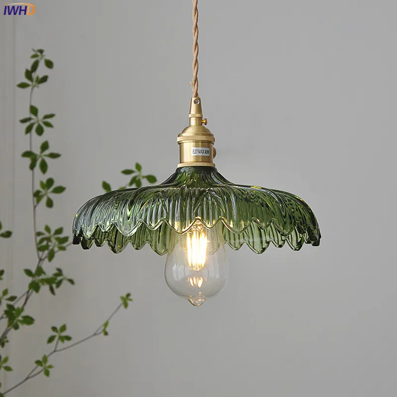 Afralia™ Nordic Green Glass LED Pendant Light with Copper Socket for Modern Décor