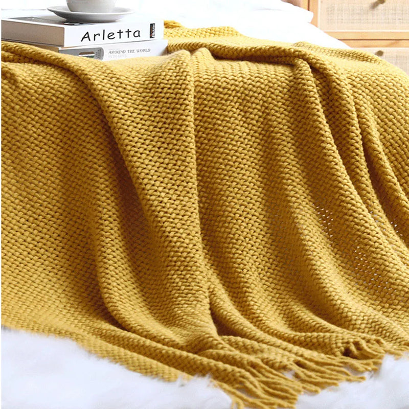 Afralia™ Knitted Nordic Sofa Blanket - Soft Wool Blend Bed End Towel for Hotel Bedroom Decor