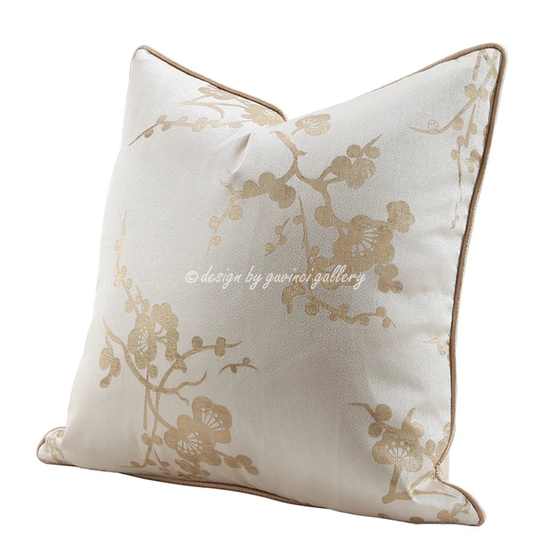 Afralia™ Plum Blossom Jacquard Cushion Cover - Elegant Beige 50x50 Luxe Pillow Case