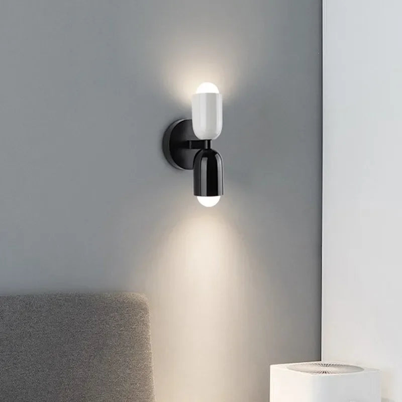 Afralia™ Macaron Cream 2Head LED Wall Lamp - Black Bedside Sconce for Home Decor