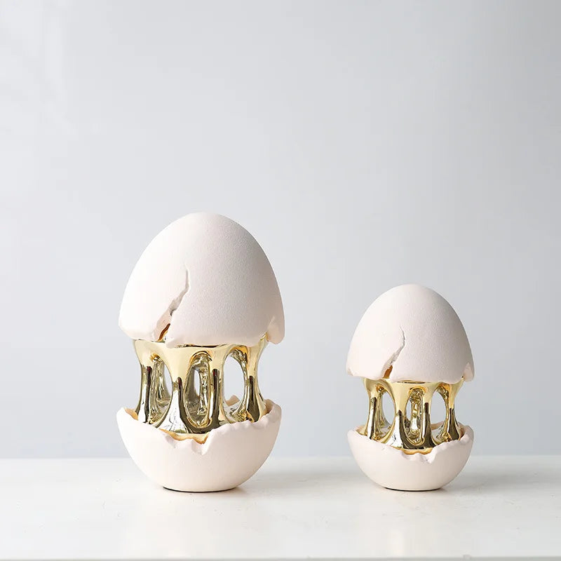 Afralia™ Abstract Eggshell Hollow Out Cracked Egg Decorative Figurine