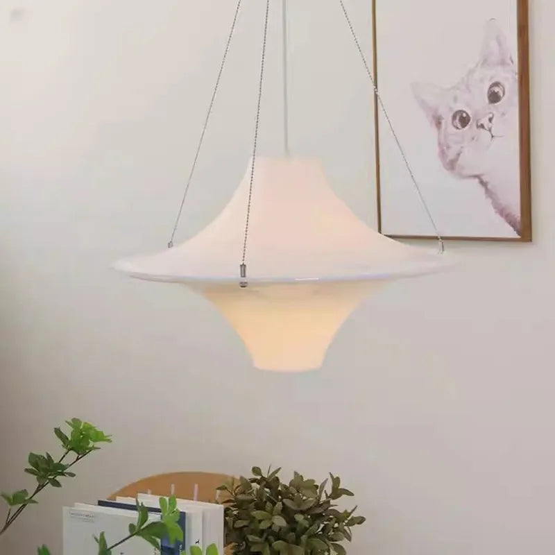 Afralia™ UFO Chandelier Cream LED Pendant Light Acrylic Saucer Lamp for Home Decor