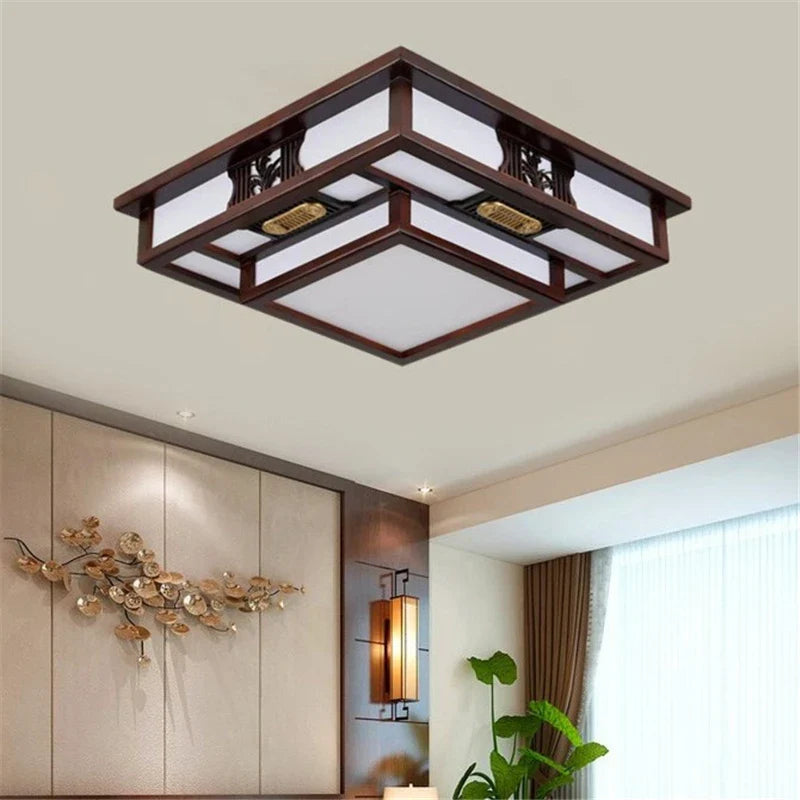 Afralia™ Antique Style Solid Wood Led Ceiling Light for Living Room Bedroom & Study