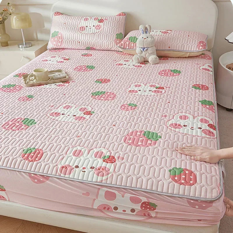 Afralia™ Summer Cartoon Print Silky Latex Cooling Fitted Sheet Set