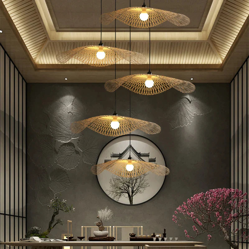 Afralia™ Bamboo Chandelier: Handwoven Rattan Pendant Light for Kitchen, Bar, & Restaurant - LED E27