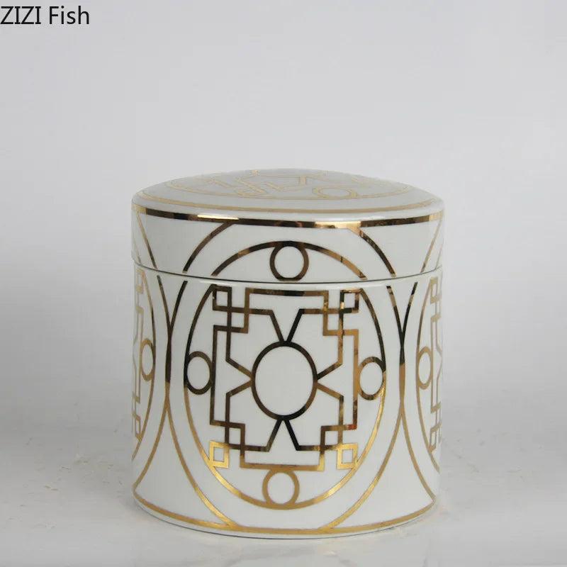 Afralia™ Gold Geometric Storage Jar Set