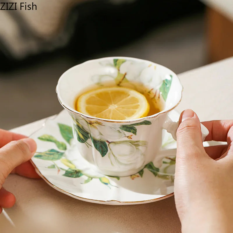 Afralia™ Camellia Porcelain Cup & Saucer Set - Elegant Tableware Coffee Mug for Afternoon Tea