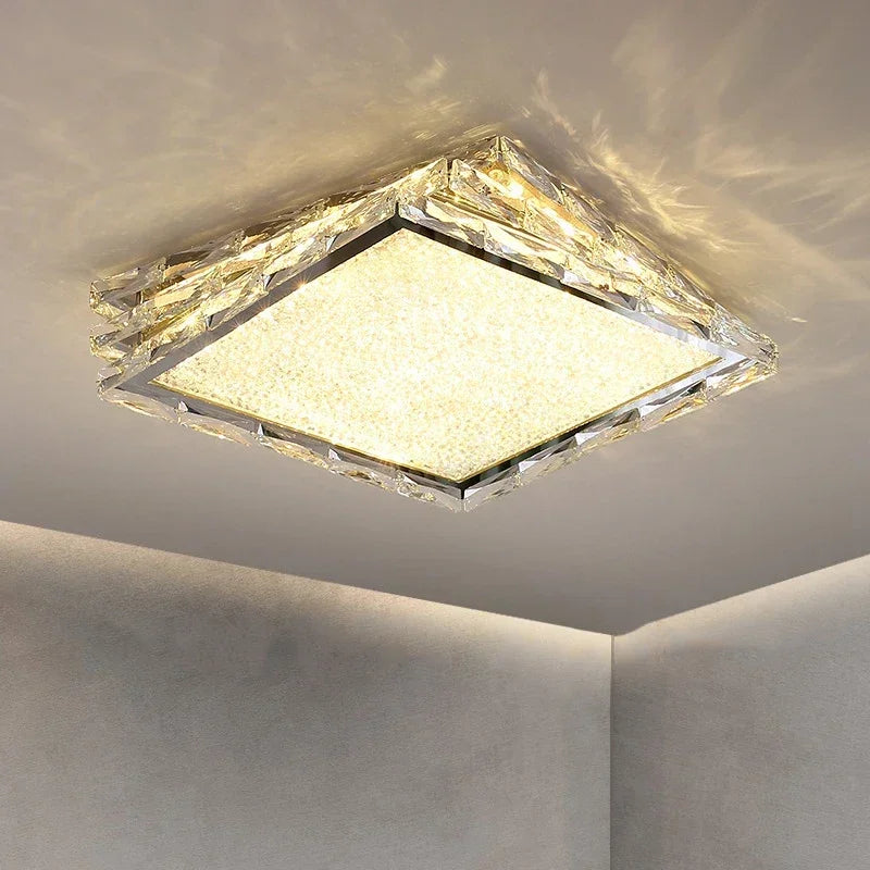 Afralia™ Crystal Ceiling Lamp: Modern Gold Light Luxury LED Square Chrome Indoor Lighting